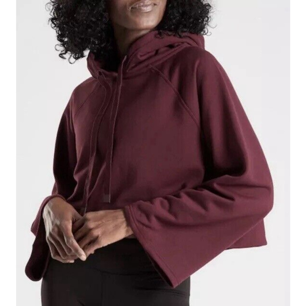 Athleta Steady State Sz.M Crop Hoodie Sweatshirt Soft Athcore Cozy Wide Sleeves